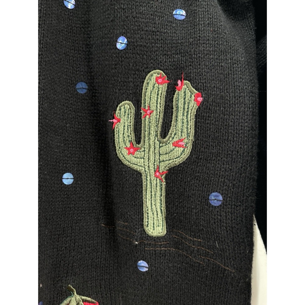 Quacker Factory Womens Southwestern Cardigan Sweater Black Embroidered Cactus M - Picture 6 of 11